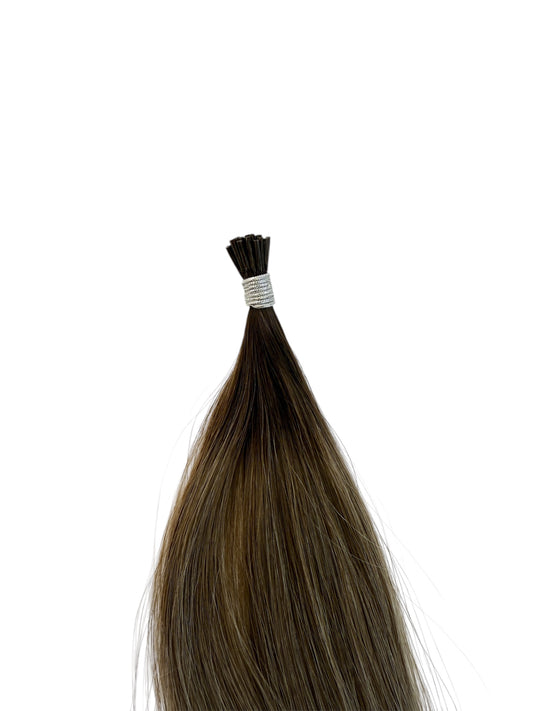 #2BTM8/60 ROOTED NATURAL BROWN TO BLONDE MIX - STICK TIP - 22" MICRO BEAD HAIR EXTENSIONS