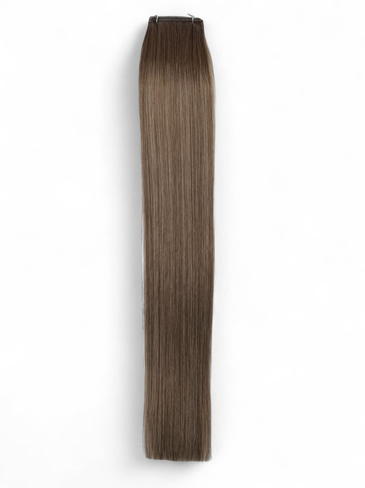 #2BTM8/60 | ROOTED NATURAL BROWN TO MICRO FOILED BLONDE 22" MINI WEFT