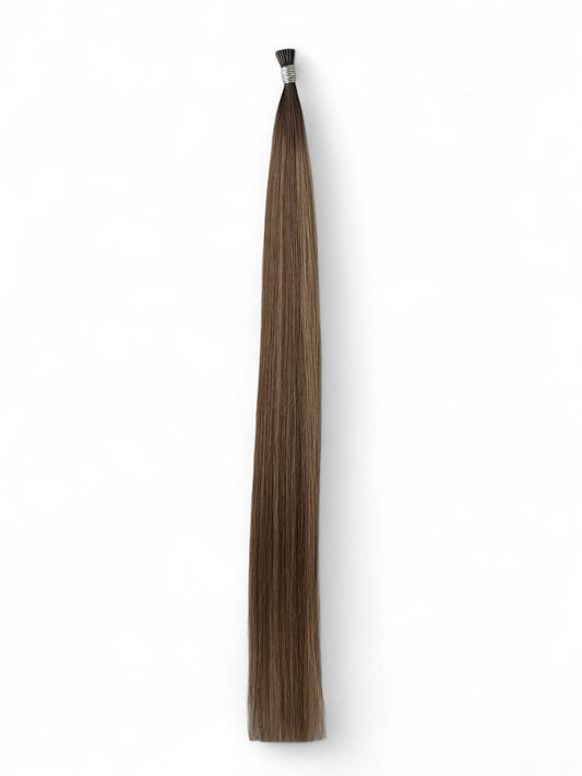 #2TP8/18 | ROOTED BROWN & CARAMEL BLONDE - STICK TIP - 22" MICRO BEAD HAIR EXTENSIONS